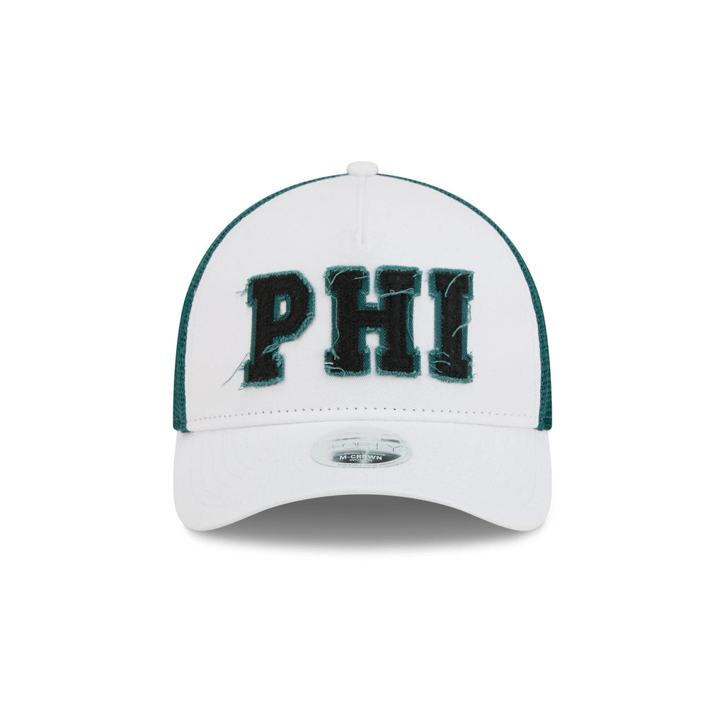 Philadelphia Eagles Optic White Felt Logo Women's 9FORTY M-Crown A-Frame Trucker Hat